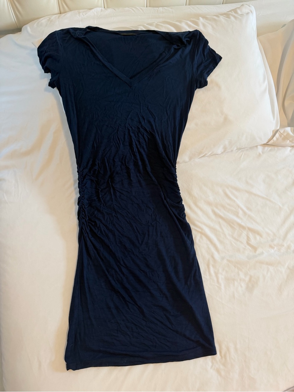 Henry & Martin Women’s Navy V-Neck Ruched Side T-Shirt Dress